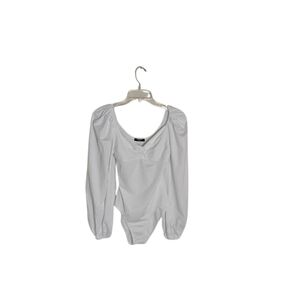 NWT Zeagoo Women's White Bodysuit Long Sleeve Lantern SleeveTwist knot F…